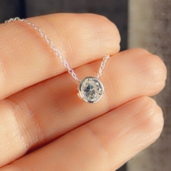 Sterling Silver Bezel Set Crystal Necklace - Picture 10 of 11